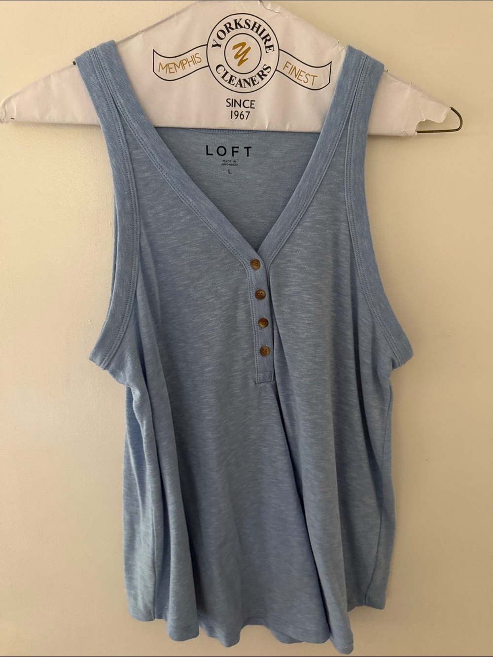 LOFT Light Blue Button-Front V-Neck Tank